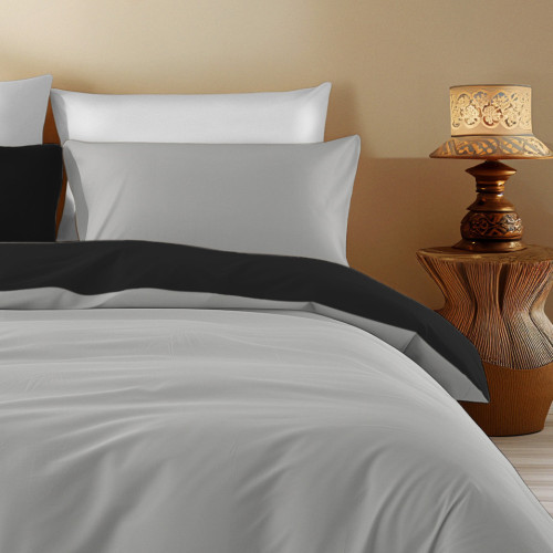 Copripiumino Double Face Grigio/Nero - 100% Cotone, Morbido e Traspirante, Made in Italy
