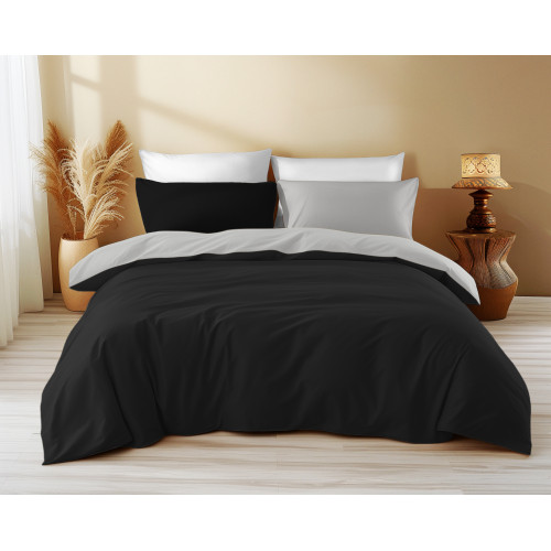Double Face Duvet Cover Black/Grey - 100% Cotton, Soft and Breathable, Made in Italy