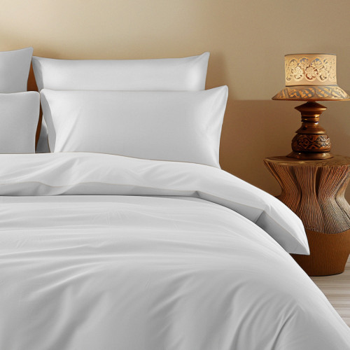 Housse de couette en coton de couleur unie Sommeil blanc - doux, respirant, fermeture à bouton clic - Fabriqué en Italie