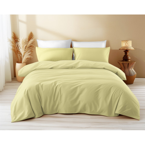 Einfarbiger Baumwoll-Bettbezug Gelb Sleep Time - atmungsaktiv, weich, Klick-Clac-Knopfverschluss - Made in Italy