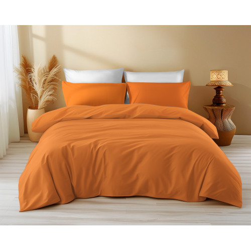 Funda de edredón de algodón de color liso naranja Sleep Time - Suave, transpirable, cierre Click-Clac - Made in Italy