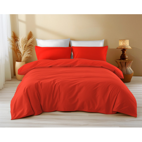 Solid Color Red Cotton Quilt Cover Sleep Time - Soft, Breathable, Click-Clac Closure - Made in Italy