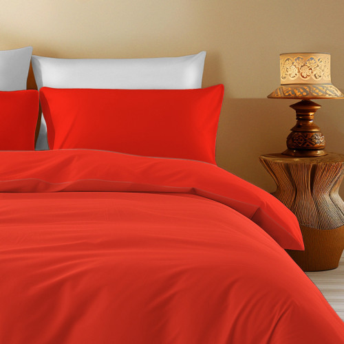 Funda de edredón de algodón rojo de color liso Sleep Time - Suave, transpirable, cierre de clic - Made in Italy