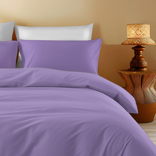 Solid Color Lilac Cotton Quilt Cover Sleeping Time - Soft, Breathable, Clic-Clac Closure - Made in Italy