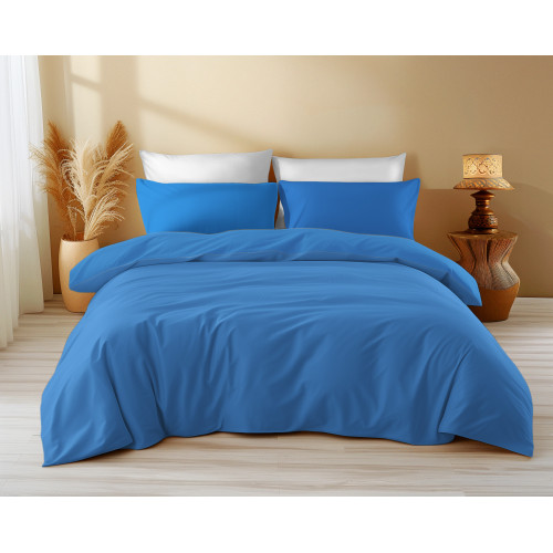 Housse de couette en coton de couleur unie Bluette Sleep Time - Doux, respirant, fermeture Clic-Clac - Fabriqué en Italie