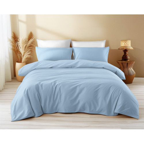 Solid Color Cotton Quilt Cover Light Blue Sleep Time - Soft, Breathable, Click-Clac Closure - Made in Italy