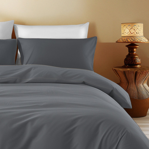 Solid Color Cotton Quilt Cover Dark Grey Sleep Time - Soft, Breathable, Click-Clac Closure - Made in Italy