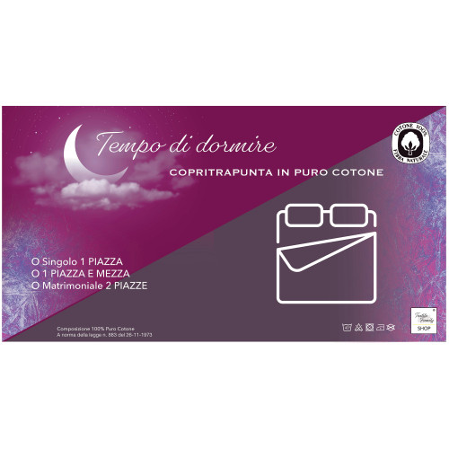 Funda de edredón de algodón de color liso blanco Sleep Time - Suave, transpirable, cierre de botón Click-Clac - Made in Italy