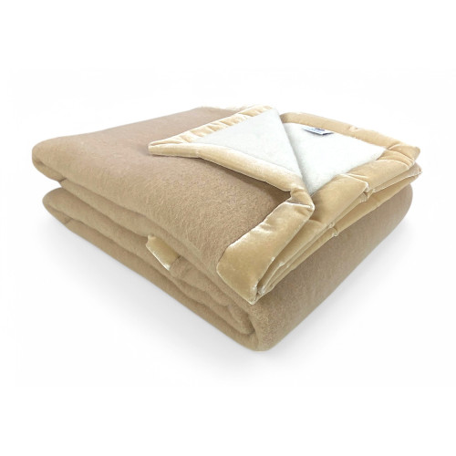 TWO-TONE BLANKET in genuine pure virgin WOOL soft and warm Beige