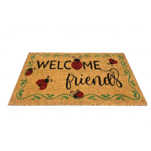 Tappeto Ingresso Esterno in Cocco - Zerbino Antiscivolo Welcome con Coccinelle - 40x70 cm
