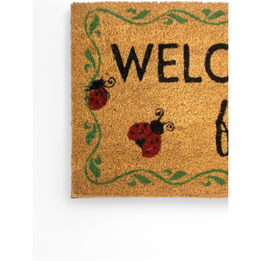 Tapis d’entrée d’extérieur en noix de coco - Paillasson antidérapant de bienvenue avec coccinelles - 40x70 cm