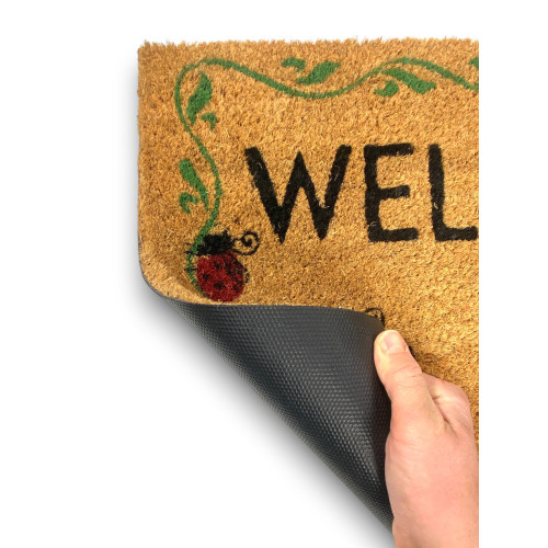 Tappeto Ingresso Esterno in Cocco - Zerbino Antiscivolo Welcome con Coccinelle - 40x70 cm