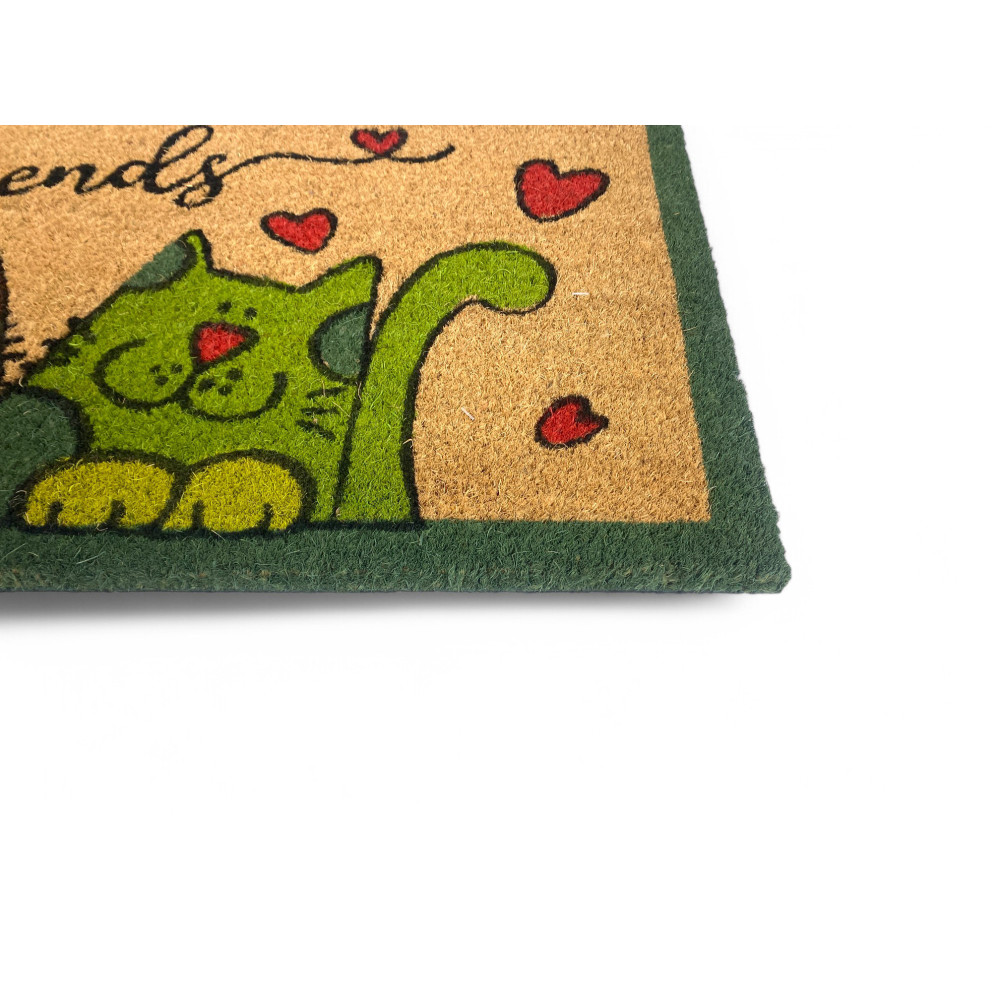 Outdoor Entrance Rug in Coconut - Non-slip Doormat Friends with Colored Cats - 40x70 cm
