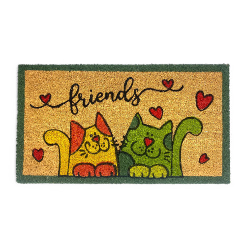 Tappeto Ingresso Esterno in Cocco - Zerbino Antiscivolo Friends con Gatti Colorati - 40x70 cm