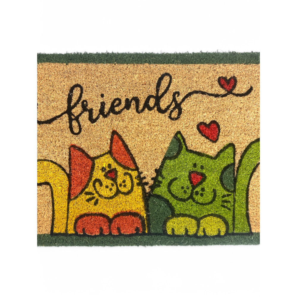 Tappeto Ingresso Esterno in Cocco - Zerbino Antiscivolo Friends con Gatti Colorati - 40x70 cm