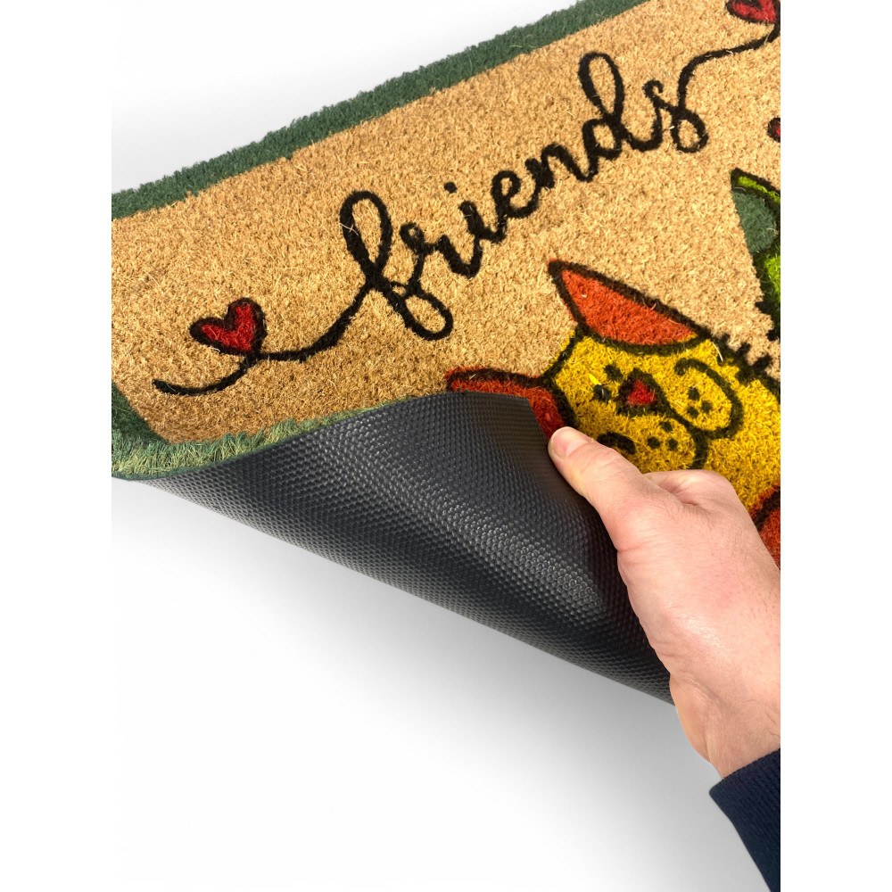 Tappeto Ingresso Esterno in Cocco - Zerbino Antiscivolo Friends con Gatti Colorati - 40x70 cm