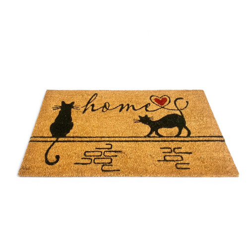 Alfombra de entrada exterior en coco - Felpudo antideslizante con gatos estilizados - 40x70 cm