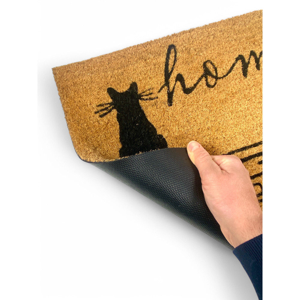 Outdoor-Eingangsteppich aus Kokosnuss - rutschfeste Fußmatte für Zuhause mit stilisierten Katzen - 40x70 cm