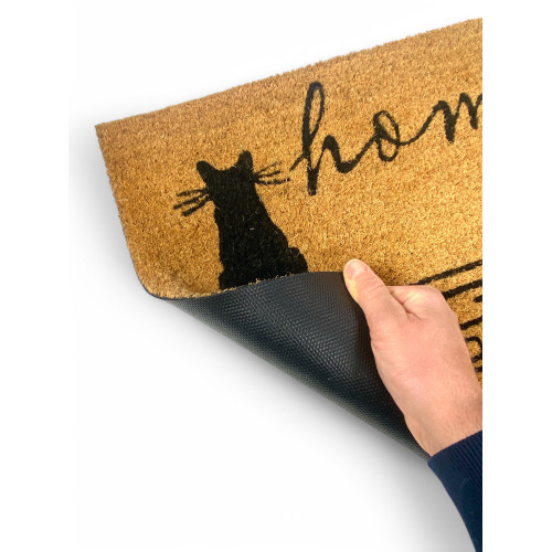 Outdoor-Eingangsteppich aus Kokosnuss - rutschfeste Fußmatte für Zuhause mit stilisierten Katzen - 40x70 cm