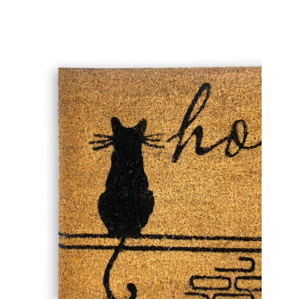 Alfombra de entrada exterior en coco - Felpudo antideslizante con gatos estilizados - 40x70 cm