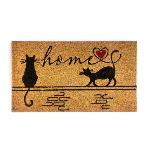 Tapis d’entrée d’extérieur en noix de coco - Paillasson de maison antidérapant avec chats stylisés - 40x70 cm