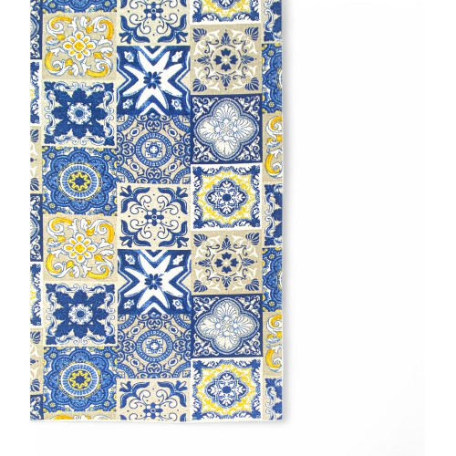 Tapis de cuisine antidérapant Runner - Chemin de table lavable, motif de majolique bleu et jaune, design moderne - Fabriqué en I