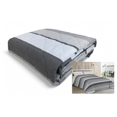 Grey Striped Kot Light Quilt - Spring Summer Quilt - 100% Cotton - Hypoallergenic - Made in Italy