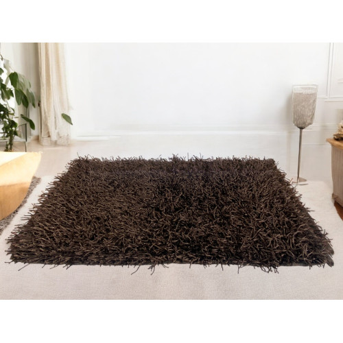 Tappeto Shaggy Marrone Moderno – Pelo 6 cm, Antiscivolo, 12 misure – Poliestere/Cotone – Fatti in India