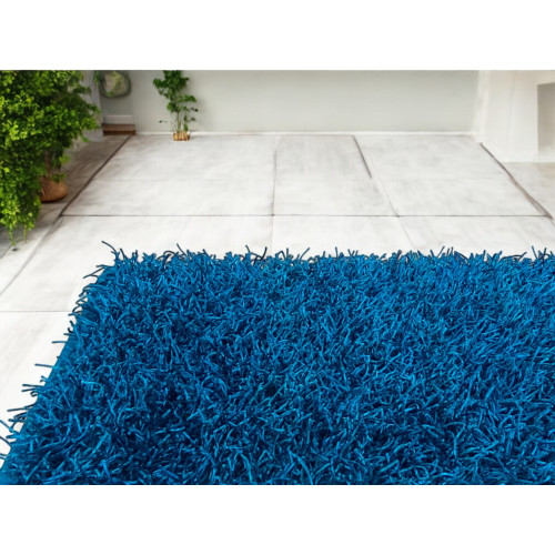 Tappeto Shaggy Blu Moderno - Pelo Lungo 6 cm - Antiscivolo, 12 Misure - Annodato a Mano, Soffice e Resistente