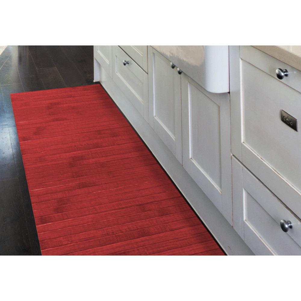 Alfombra de cocina de madera de bambú WOODY - Rojo sólido, antideslizante, fácil de limpiar
