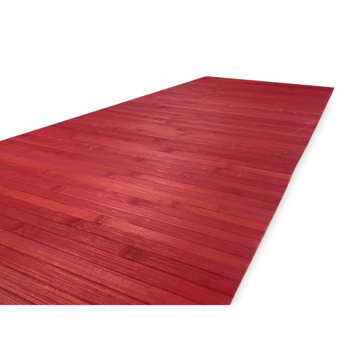 Tapis de cuisine en bois de bambou WOODY - rouge massif, antidérapant, facile à nettoyer
