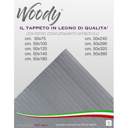 Tappeto cucina in legno di bambù WOODY - Rosso Tinta Unita, Antiscivolo, Facile da Pulire