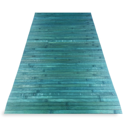 Alfombra de cocina de madera de bambú WOODY - azul sólido, antideslizante, fácil de limpiar