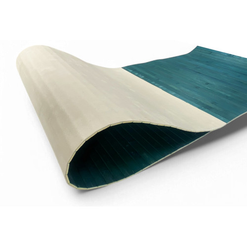 Tappeto cucina in legno di bambù WOODY - Blu Tinta Unita, Antiscivolo, Facile da Pulire