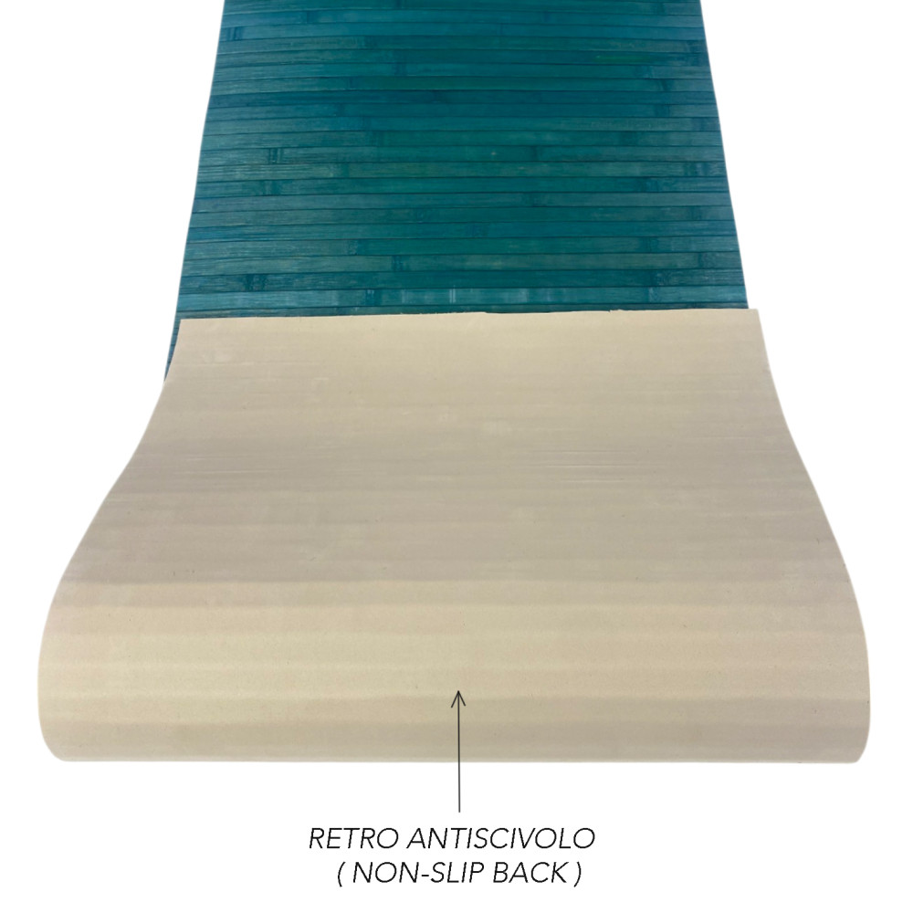 Alfombra de cocina de madera de bambú WOODY - azul sólido, antideslizante, fácil de limpiar