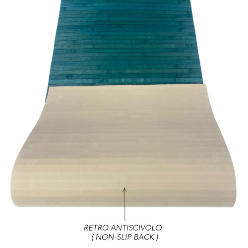 Alfombra de cocina de madera de bambú WOODY - azul sólido, antideslizante, fácil de limpiar