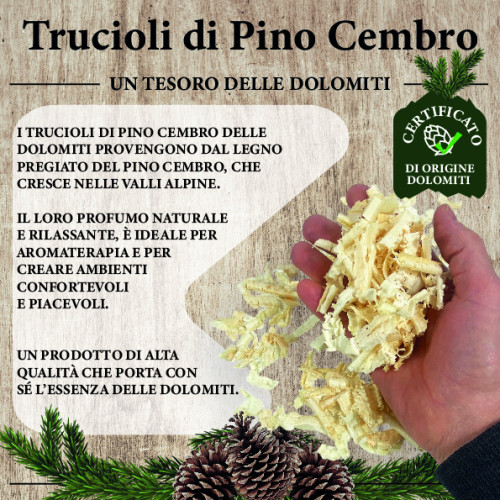 Trucioli di Pino Cembro - Cirmolo delle Dolomiti - 100% Naturali e Certificati - Profumati e Purificanti per Cuscini e Sacchetti