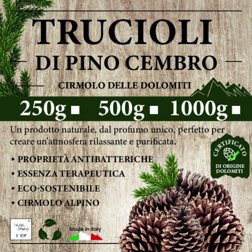 Trucioli di Pino Cembro - Cirmolo delle Dolomiti - 100% Naturali e Certificati - Profumati e Purificanti per Cuscini e Sacchetti