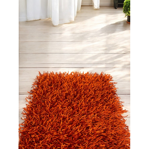 Tappeto Shaggy Arancio Moderno - Pelo Lungo 6 cm - Antiscivolo, 12 Misure - Annodato a Mano, Morbido e Resistente