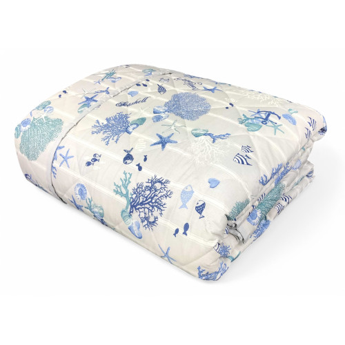 COUVRE-LIT MATELASSÉ BLEU MER CORAIL