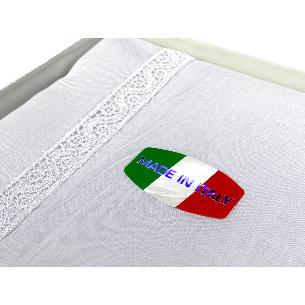 LAKEN-SET mit Makramee-Rahmeneinlage Weißes Doppelbett Made in Italy BRIDAL IDEA