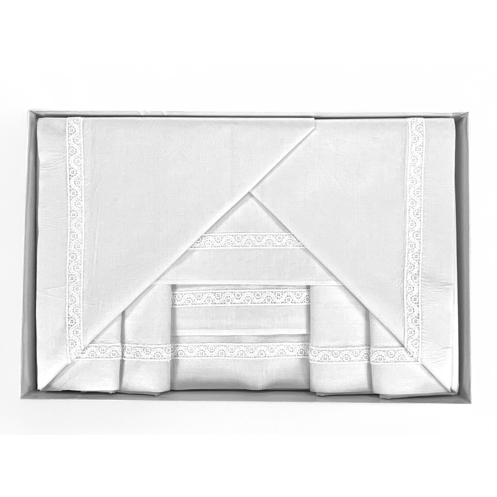 Ensemble de draps complet avec insert MACRAMÈ avec double cadre blanche Made in Italy Idée mariée