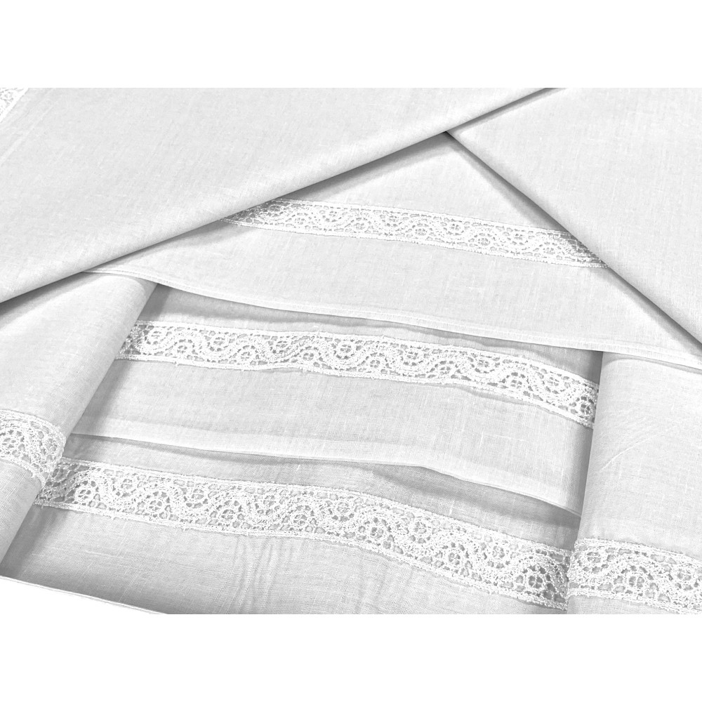 COMPLETO LENZUOLA con inserto MACRAMÈ a cornice Bianco matrimoniale Made in Italy IDEA SPOSA