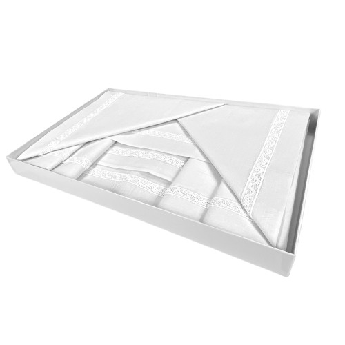 Ensemble de draps complet avec insert MACRAMÈ avec double cadre blanche Made in Italy Idée mariée