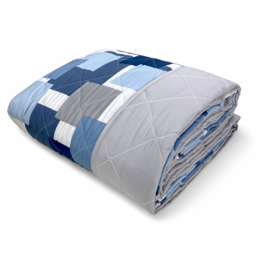 Bow Quilt – blau karierte Steppdecke – Zwischensaison, weiche Mikrofaser – Made in Italy