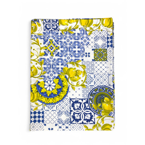 Tovaglia Cotone Sissi Fantasia Maiolica e Limoni - Stile Mediterraneo - Made in Italy