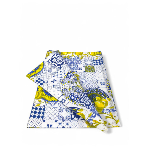 Tovaglia Cotone Sissi Fantasia Maiolica e Limoni - Stile Mediterraneo - Made in Italy