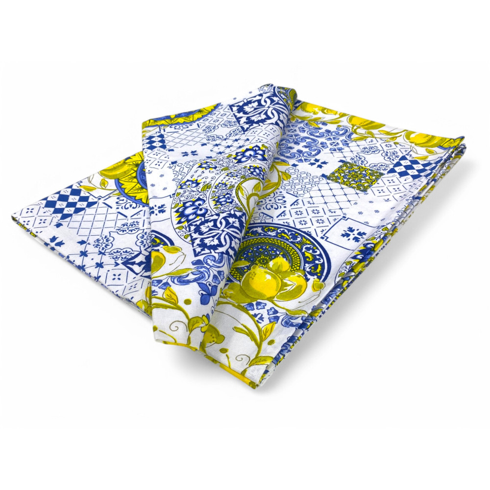 Sissi Cotton Tablecloth Majolica and Lemons Pattern - Mediterranean Style - Made in Italy