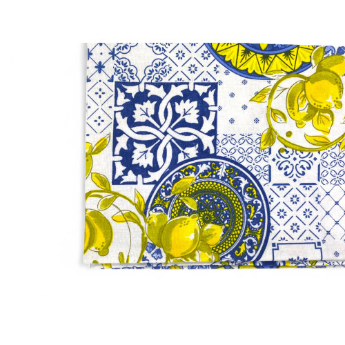 Tovaglia Cotone Sissi Fantasia Maiolica e Limoni - Stile Mediterraneo - Made in Italy