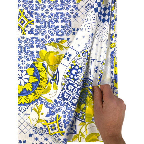 Sissi Cotton Tablecloth Majolica and Lemons Pattern - Mediterranean Style - Made in Italy